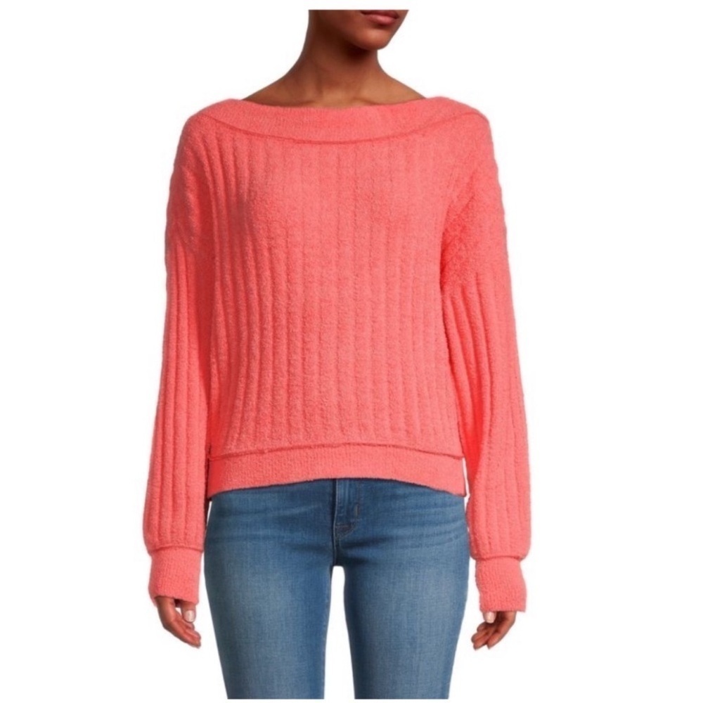 Free People Coral Cabin Fever Pullover Chenille Sweater